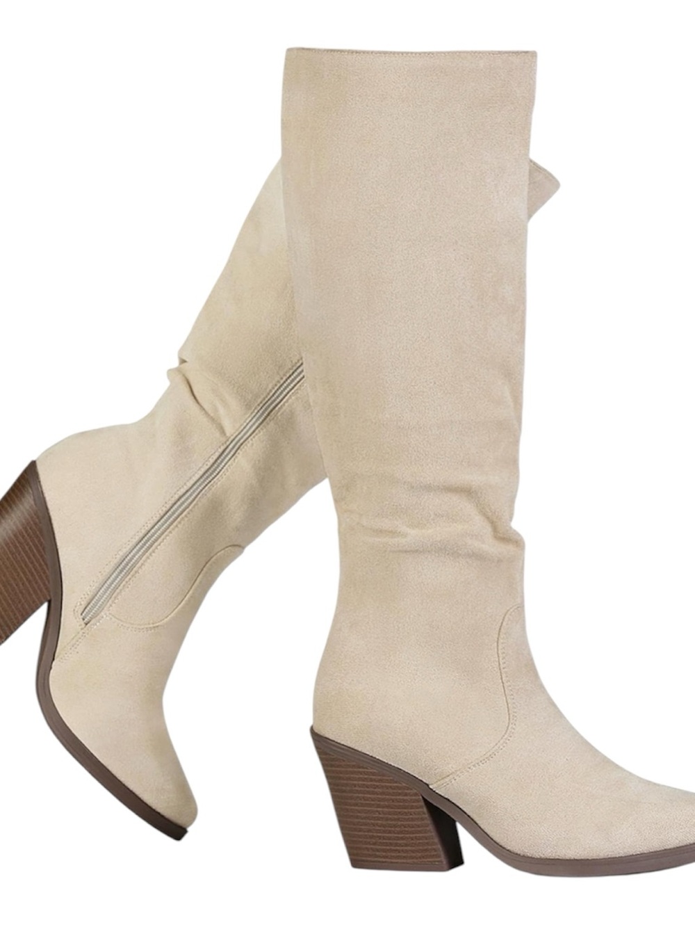 Putu Women's Pointed Toe Knee High Boots Faux Suede Side Zipper size 7.5